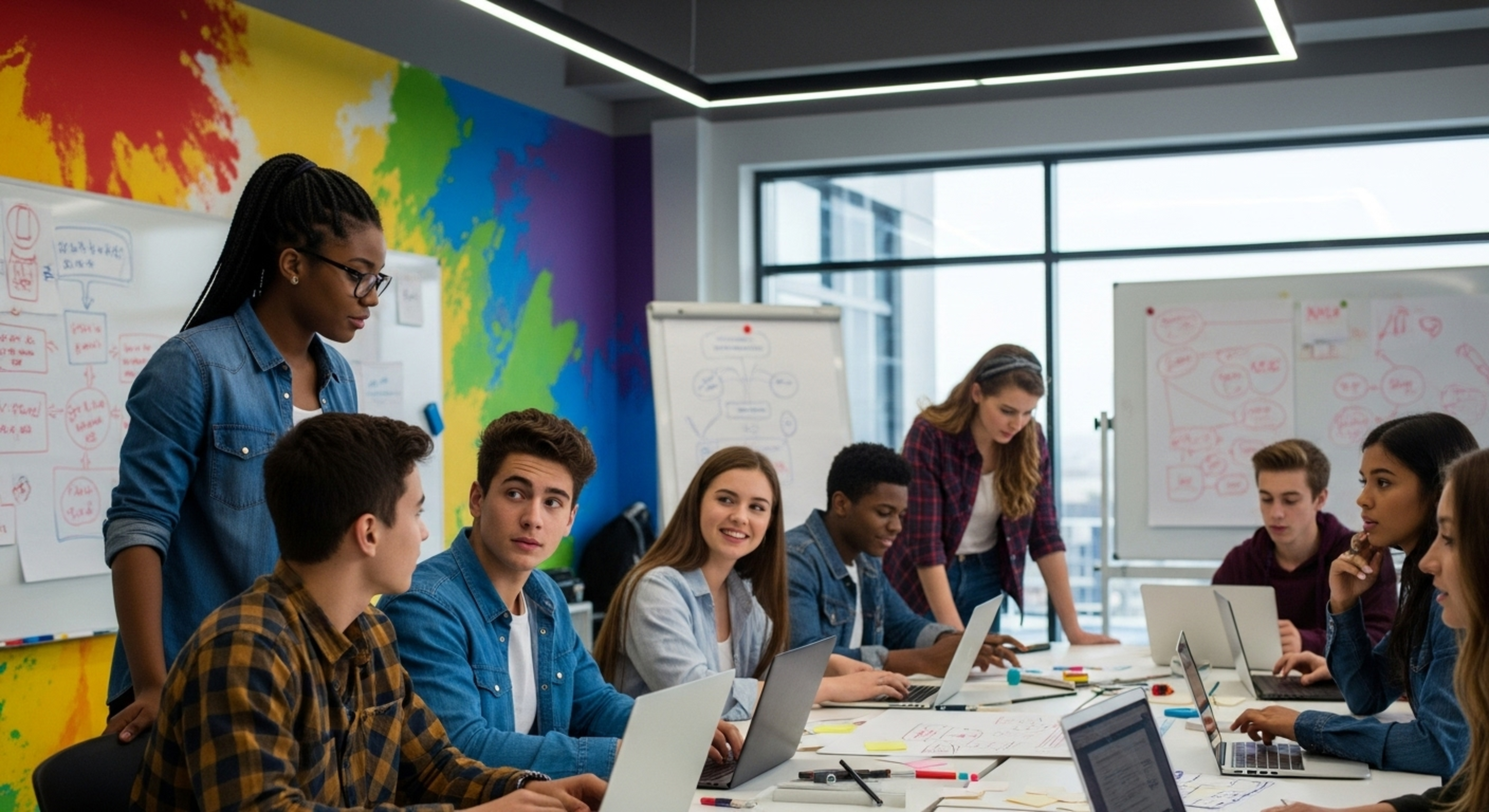 Instructor guiding students in a cloud lab